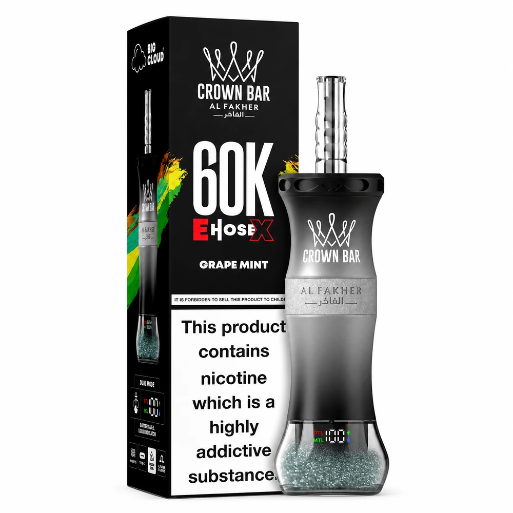 CROWN BAR Al Fakher E Hose X 60K Puffs - Grape Mint CROWN BAR Al Fakher E Hose X 60K Puffs - Grape Mint - Image 1